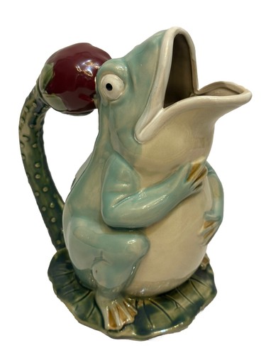 Vtg ceramic majolica frog - ceramic,